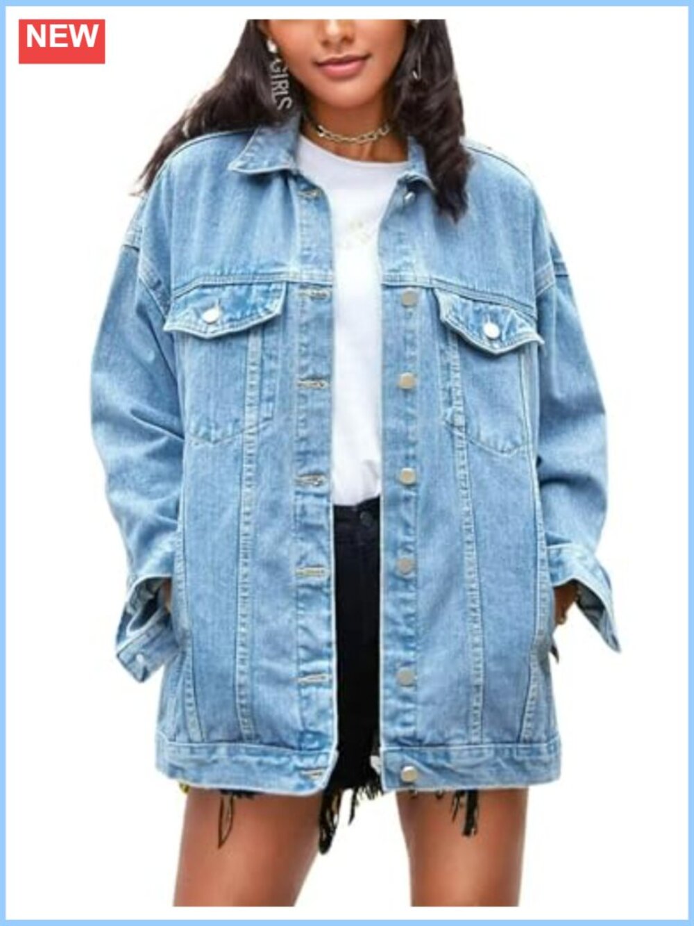 Oversized Denim Jacket Women Mid Long Casual Jean Coat